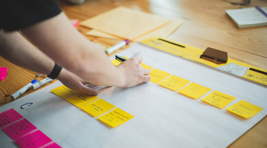 Person working with post-it notes