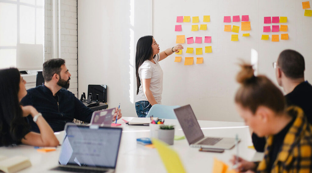 Creative meeting with workers