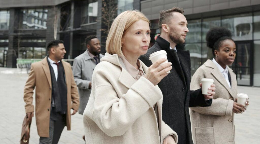 Employees enjoying coffee