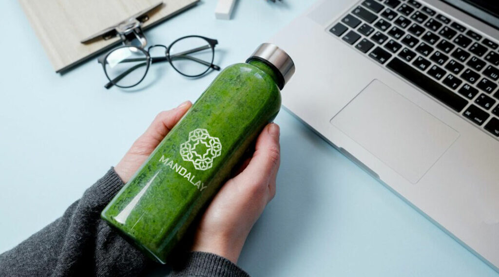 Green branded water bottle