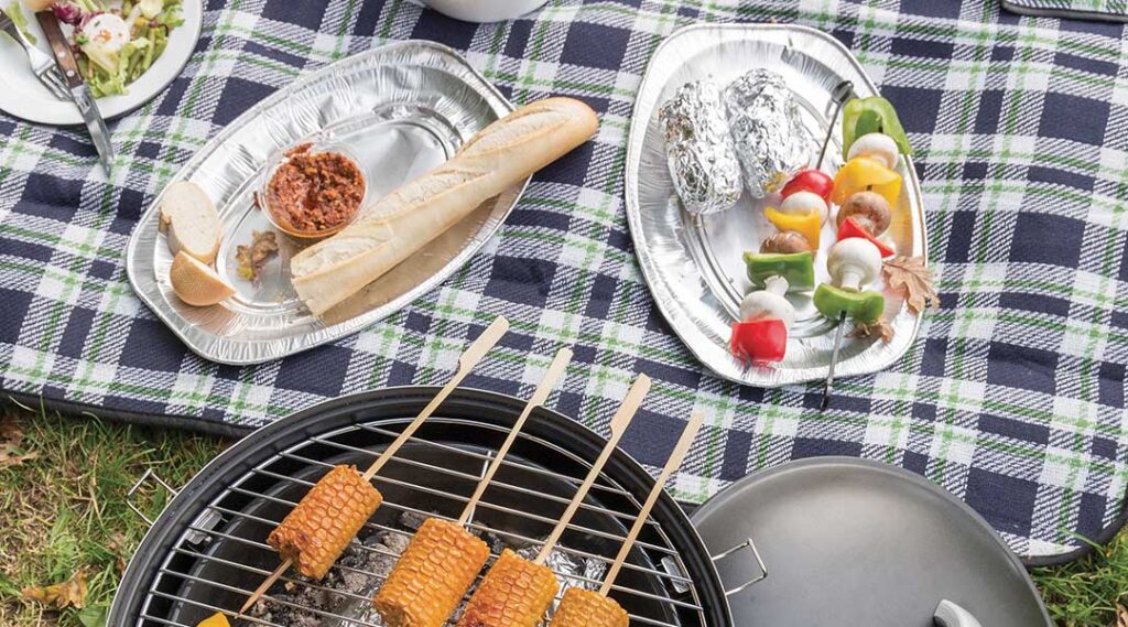 Picnic with BBQ food at an event 