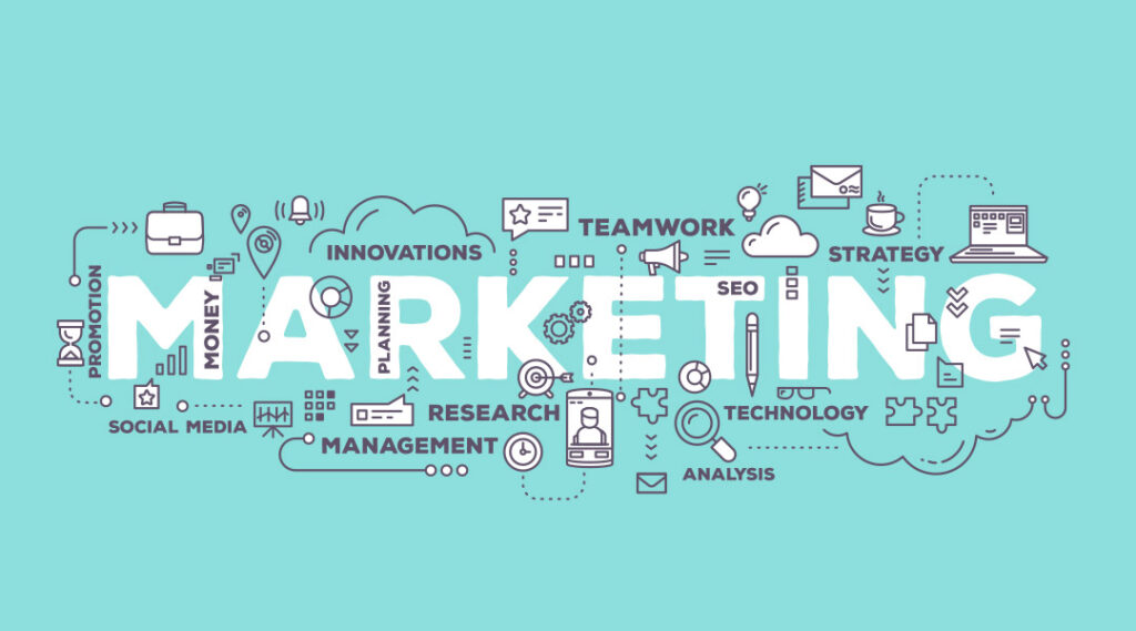 Marketing poster with various advertising terms