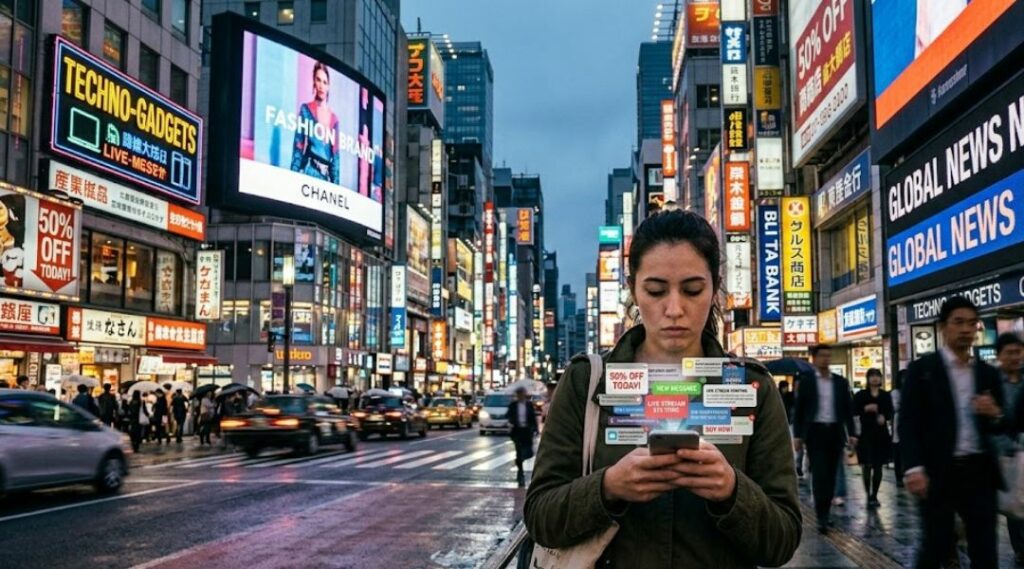 Woman texting in the street