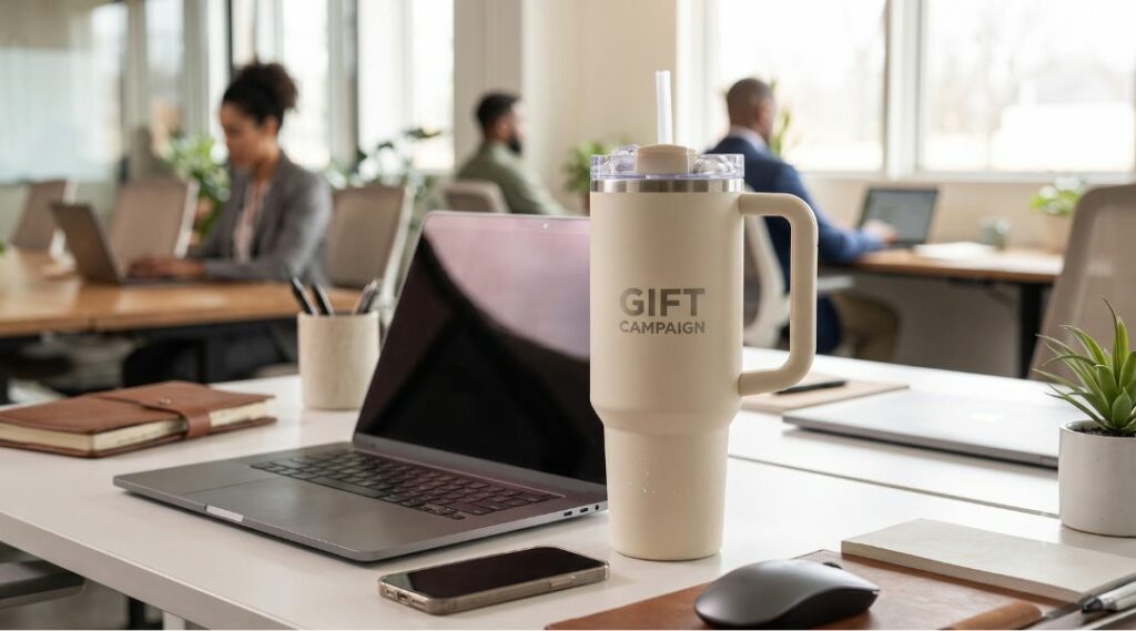 Branded Stanley bottle in office