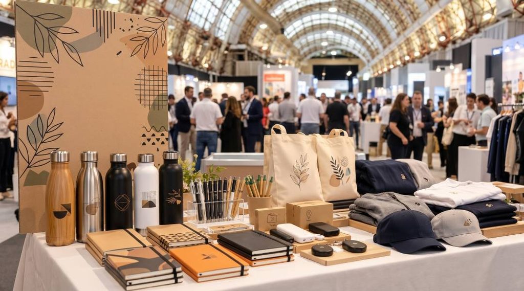 Promotional merchandise at a trade show