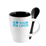 Cup with selectable interior colour and matching spoon black colour view with print area