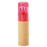 6 coloured pencils in a box and sharpener in the lid transparent pink colour