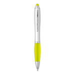 Ballpoint pen with stylus in different colours with blue ink yellow colour