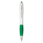 Ballpoint pen with stylus in different colours with blue ink green colour
