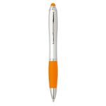 Ballpoint pen with stylus in different colours with blue ink orange colour