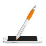 Ballpoint pen with stylus in different colours with blue ink orange colour third view