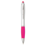 Ballpoint pen with stylus in different colours with blue ink fuchsia colour