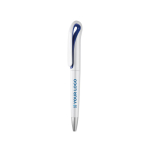 Pen with a curved clip made of ABS with blue ink view with print area