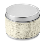 Scented candle in a metal tin for health & wellness promotions white colour second view