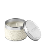 Scented candle in a metal tin for health & wellness promotions white colour view with print area