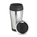 Affordable stainless steel and plastic thermos mug, 410 ml black colour