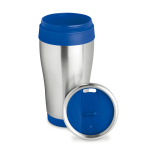 Affordable stainless steel and plastic thermos mug, 410 ml blue colour