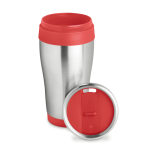 Affordable stainless steel and plastic thermos mug, 410 ml red colour