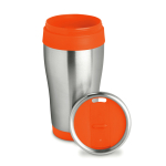 Affordable stainless steel and plastic thermos mug, 410 ml orange colour