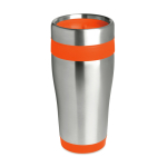 Affordable stainless steel and plastic thermos mug, 410 ml orange colour second view