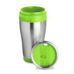 Affordable stainless steel and plastic thermos mug, 410 ml lime colour
