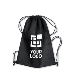 Non-woven drawstring bag, 80 g/m2 black colour view with print area