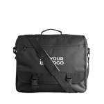Document bag with many compartments, adjustable shoulder strap black colour view with print area