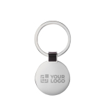 Round shiny nickel keyring black colour view with print area