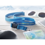 Lanyard with removable buckle and closure for events cyan blue colour main ambient view