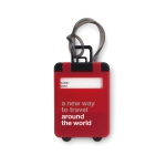 Plastic trolley shaped luggage tag with an address field red colour main view