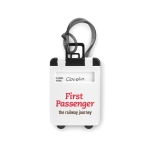 Plastic trolley shaped luggage tag with an address field white colour second main view
