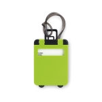 Plastic trolley shaped luggage tag with an address field green colour