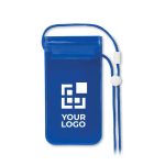 Waterproof PVC smartphone case with strap for the outdoors transparent blue colour view with print area
