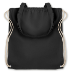 Drawstring bag made of coloured canvas with long handles black colour second view