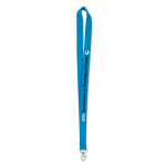 Economical, lanyard with lobster clasp for employees cyan blue colour main view
