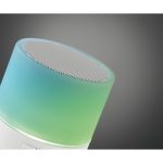 Round Bluetooth speaker with 3-colour LEDs in white white colour photographic view