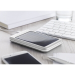 Aluminium power bank with solar cells, 4,000 mAh matt silver colour ambient view