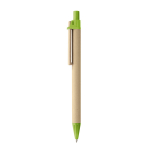 Recycled paper ballpoint pen with wooden clip light-green colour
