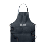 Waxed canvas apron, with pockets and leather strap for cooking black colour view with print area