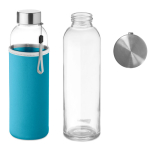 Water bottle with printed sleeve, promotional gift, 500 ml turquoise colour