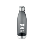 Plastic bottle with stainless steel base, BPA free, 600 ml transparent grey colour view with print area