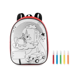 Backpack with a motif for children to colour in red colour