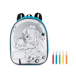 Backpack with a motif for children to colour in turquoise colour