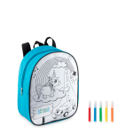Backpack with a motif for children to colour in turquoise colour view with print area