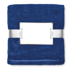 Cuddly blanket made of flecce for gifting, with printed logo blue colour second view