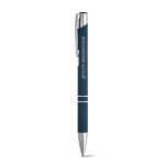 Aluminium ballpoint pen with rubber barrel black ink blue colour image with logo