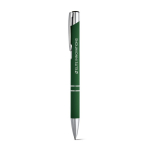 Aluminium ballpoint pen with rubber barrel, black ink green colour image with logo