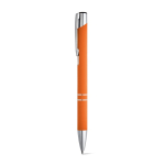 Aluminium ballpoint pen with rubber barrel black ink orange colour