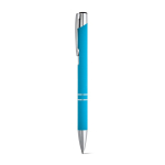 Aluminium ballpoint pen with rubber barrel black ink light blue colour