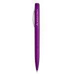 Metal-look plastic ballpoint pen with black ink fuchsia colour image with logo